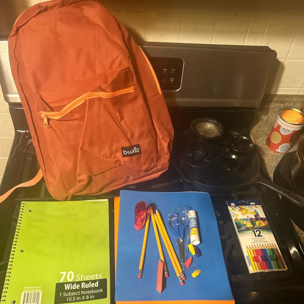Brand new backpack with brand new school supplies